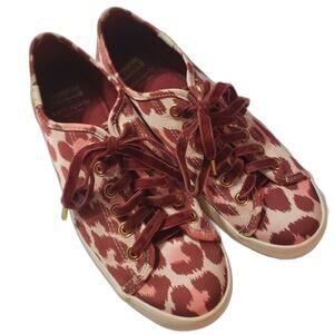 Keds Kate Spade Womens Size 6.5 Animal Print Pink Maroon Satin Tennis Shoes